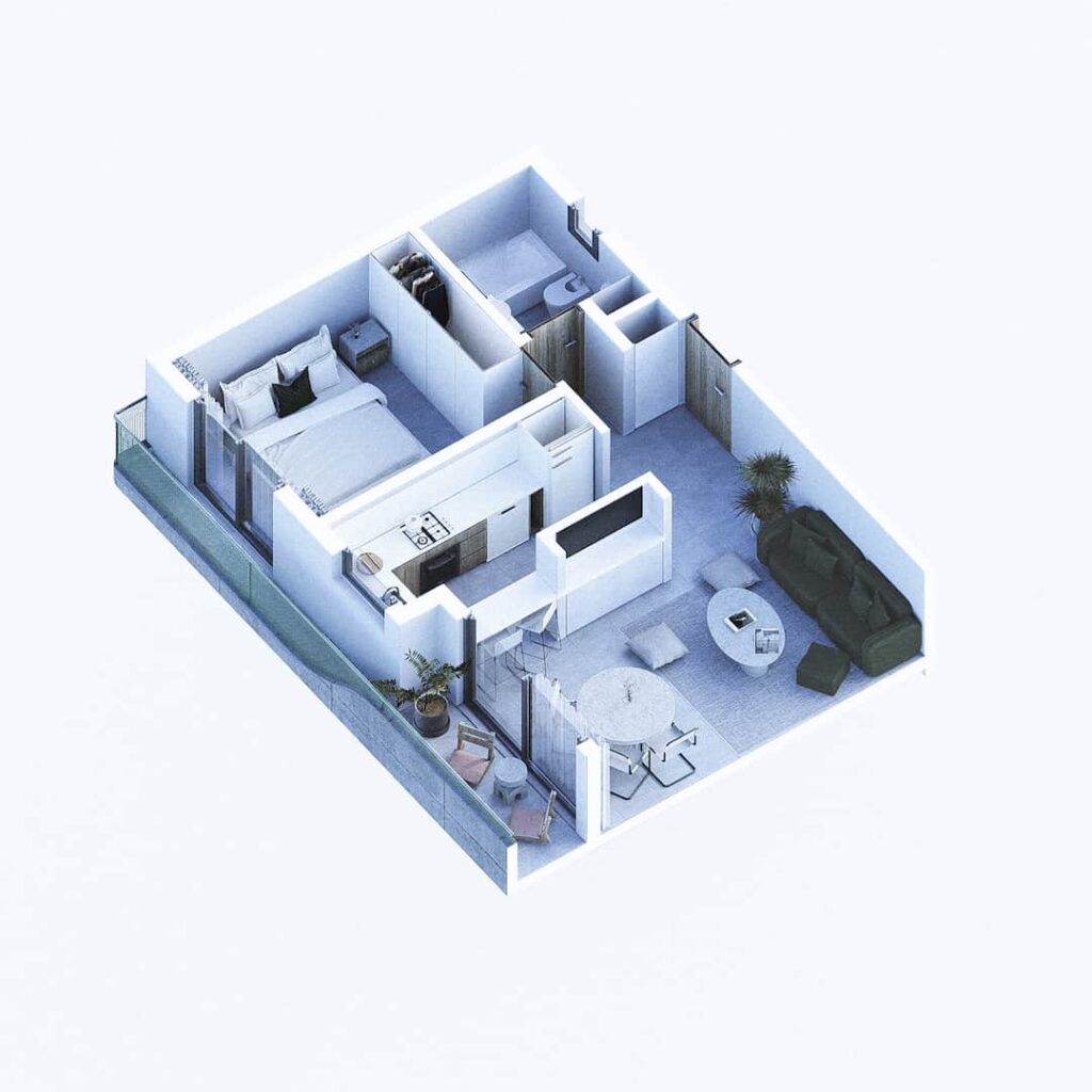 AXO DOS AMBIENTES C - Cómo se veería ya terminado. Imagen a modo ilustrativo