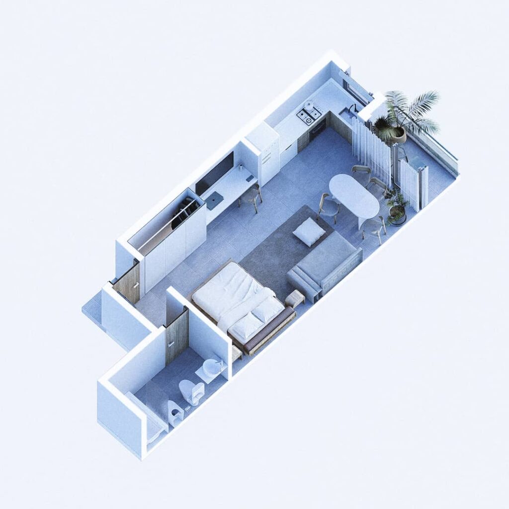 AXO MONOAMBIENTE B - Cómo se veería ya terminado. Imagen a modo ilustrativo