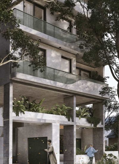 Vista exterior del complejo Dos Olivos, departamentos en venta en el centro de San Miguel